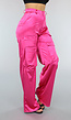 Roze Wide Leg Satin Utility Broek