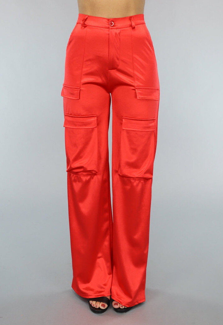 Rode Wide Leg Satin Utility Broek