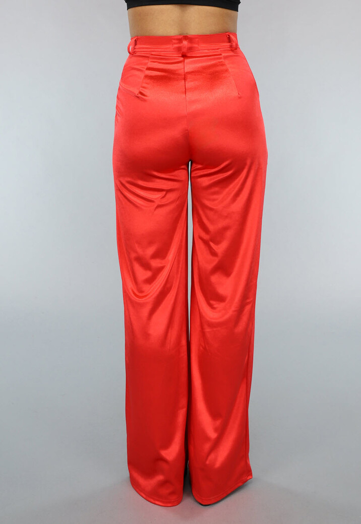 Rode Wide Leg Satin Utility Broek