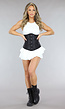 Zwarte Satin Underbust Korset met Borduursels