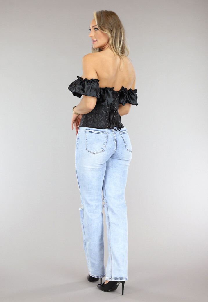 Zwarte Barok Korset met Geplooide Mouwtjes