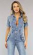 Shortsleeve Denim Jumpsuit met Cargo Zakken