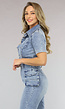 Shortsleeve Denim Jumpsuit met Cargo Zakken