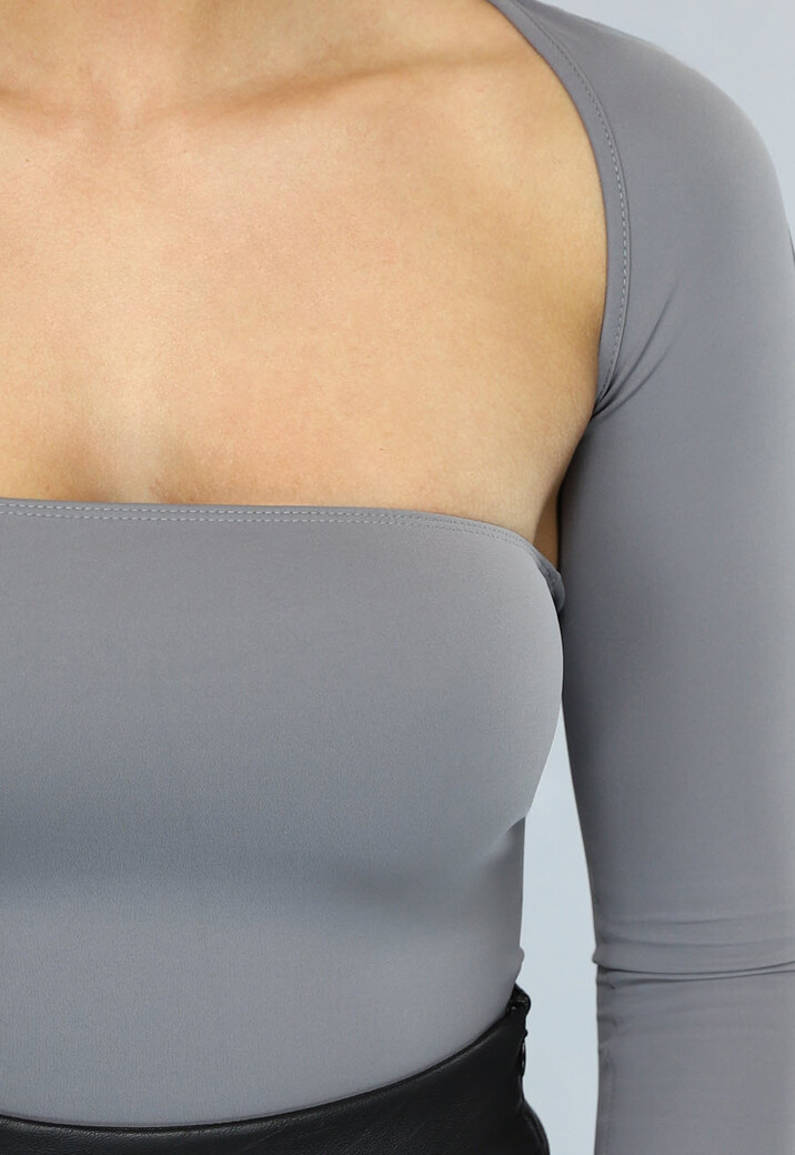 Grijze Elastische Bandeau Top met Bijpassende Bolero