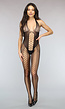 Zwarte Fishnet Halter Bodystocking met Kruisende Straps