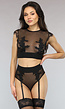 NEW2102 Zwart Mesh Lingerie Setje met Gehaakte Details