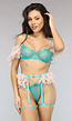 Turquoise met Roze Veren Lingerie Set