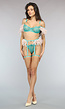 Turquoise met Roze Veren Lingerie Set met Jarretelgordel en Kettingdetails