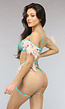 Turquoise met Roze Veren Lingerie Set met Jarretelgordel en Kettingdetails