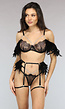 Zwarte Veren Lingerie Set met Jarretelgordel en Kettingdetails