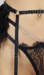 Zwarte Veren Lingerie Set met Jarretelgordel en Kettingdetails