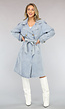 Lichtblauwe Oversized Denim Trenchcoat met Ceintuur