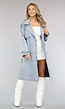 Lichtblauwe Oversized Denim Trenchcoat met Ceintuur