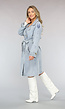 Lichtblauwe Oversized Denim Trenchcoat met Ceintuur