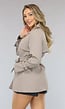 Korte Trenchcoat met Gesp Details in Taupe