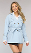 Korte Babyblauwe Trenchcoat met Tailleband