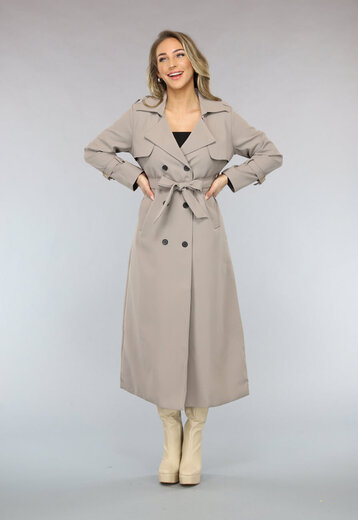 NEW2102 Taupe Trenchcoat met Tailleband