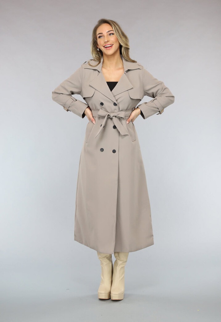 Taupe Trenchcoat met Tailleband