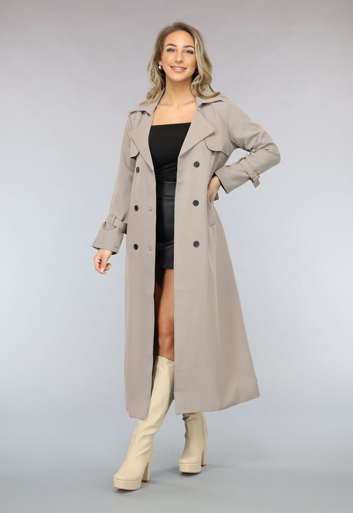 Taupe Trenchcoat met Tailleband
