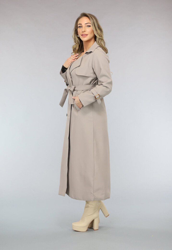 Taupe Trenchcoat met Tailleband