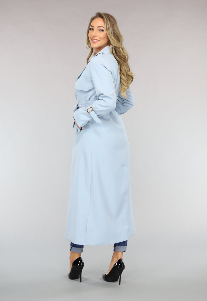 Lange Jas met Ceintuur in Babyblauw