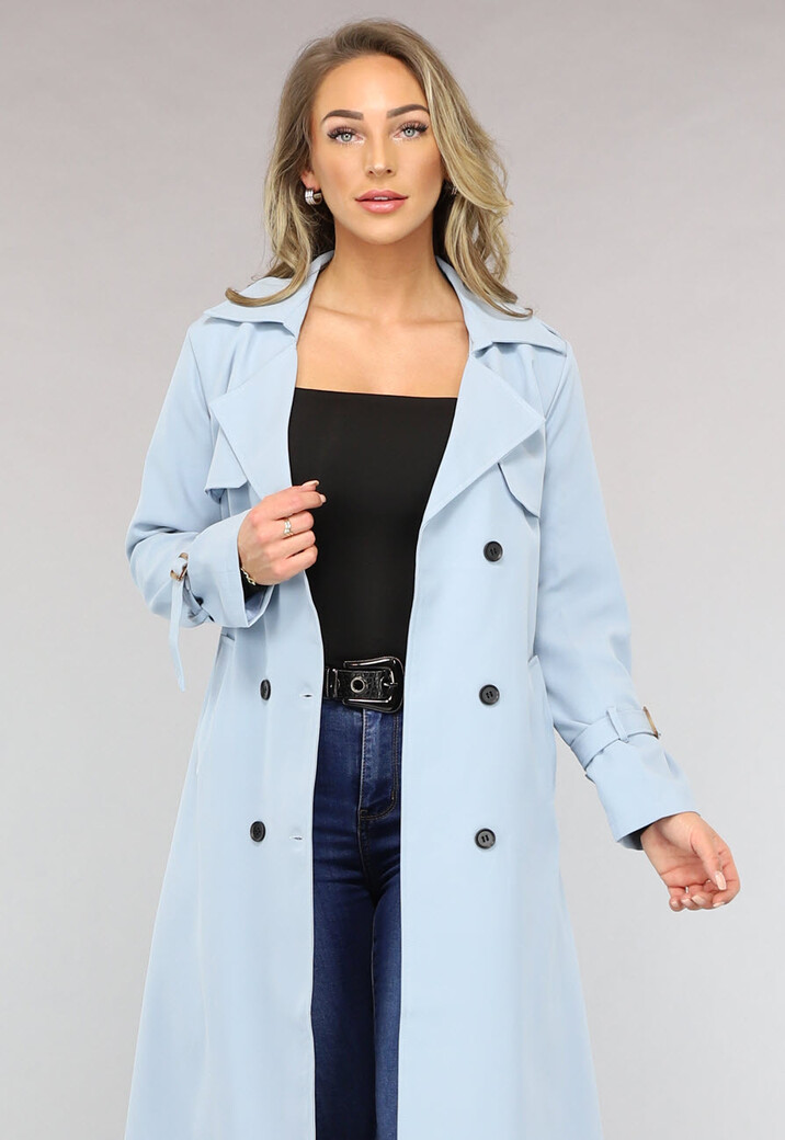 Lange Jas met Ceintuur in Babyblauw