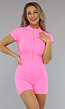 Neon Roze Playsuit met Ritssluiting