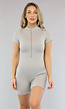 Grijze Ribstof Playsuit met Ritssluiting