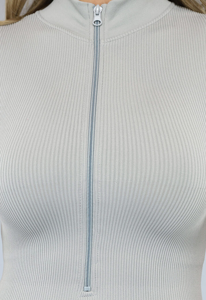 Grijze Ribstof Playsuit met Ritssluiting