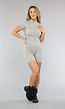 Grijze Ribstof Playsuit met Ritssluiting