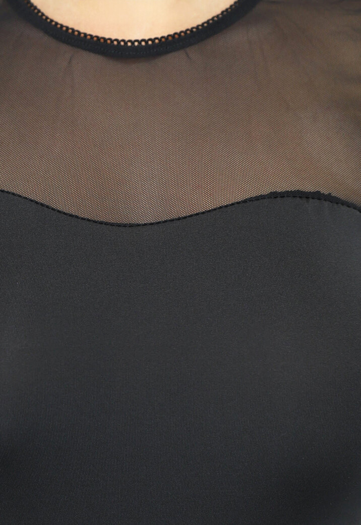 Zwarte Longsleeve Bodysuit met Mesh Mouwen