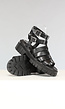 Zwarte Lederlook Sandalen met Grove Zool