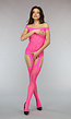 NEW2102 Garter-Look Bodystocking met Luipaardmotief Neon Roze