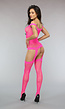 Garter-Look Bodystocking met Luipaardmotief Neon Roze