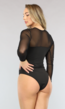 Zwarte Longsleeve Bodysuit met Mesh Mouwen