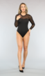 Zwarte Longsleeve Bodysuit met Mesh Mouwen