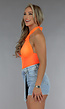 Neon Oranje Knoop Top met Mesh