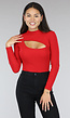 Rode Rib Bodysuit met Uitsnede