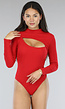 Rode Rib Bodysuit met Uitsnede