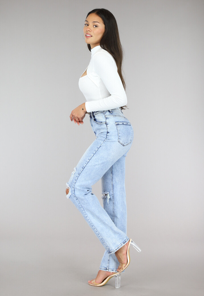 Witte Rib Bodysuit met Uitsnede