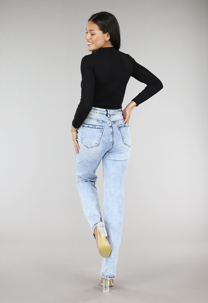 Zwarte Rib Bodysuit met Uitsnede