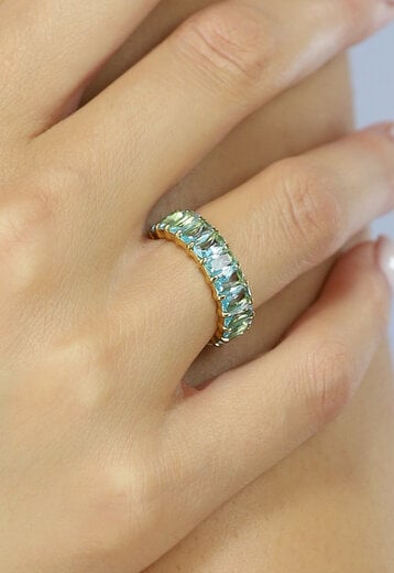 NEW2802 Gouden Ring met Blauwe Steentjes