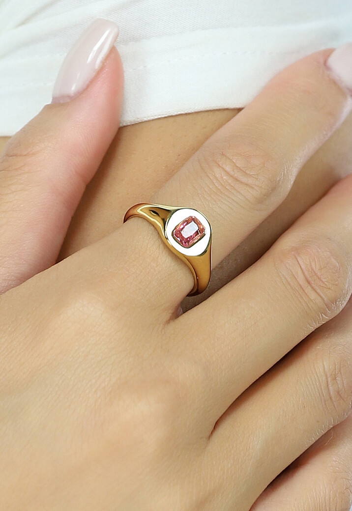 Gouden Stainless Ring met Roze Edelsteen