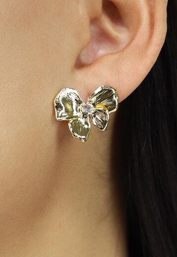 Gouden Strik Oorbellen met Strass Steentje