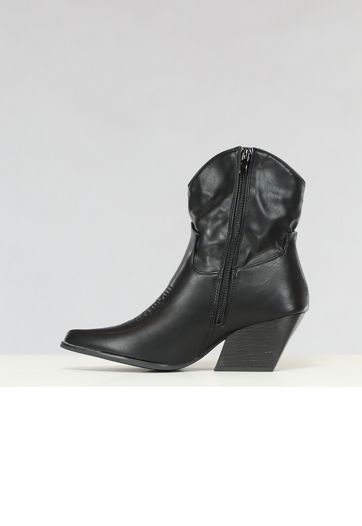 Korte Zwarte Lederlook Cowboylaarsjes