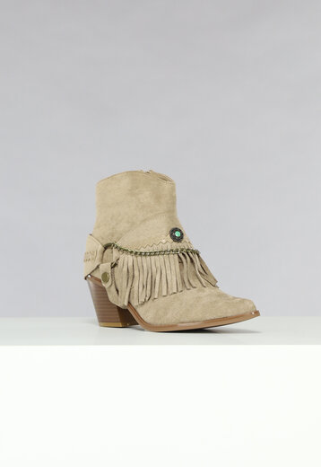 OP=OP.16.AV Korte Beige Cowboy Laarsjes met Fringe