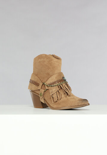 OP=OP.16.AV Bruine Korte Western Boots met Franjes