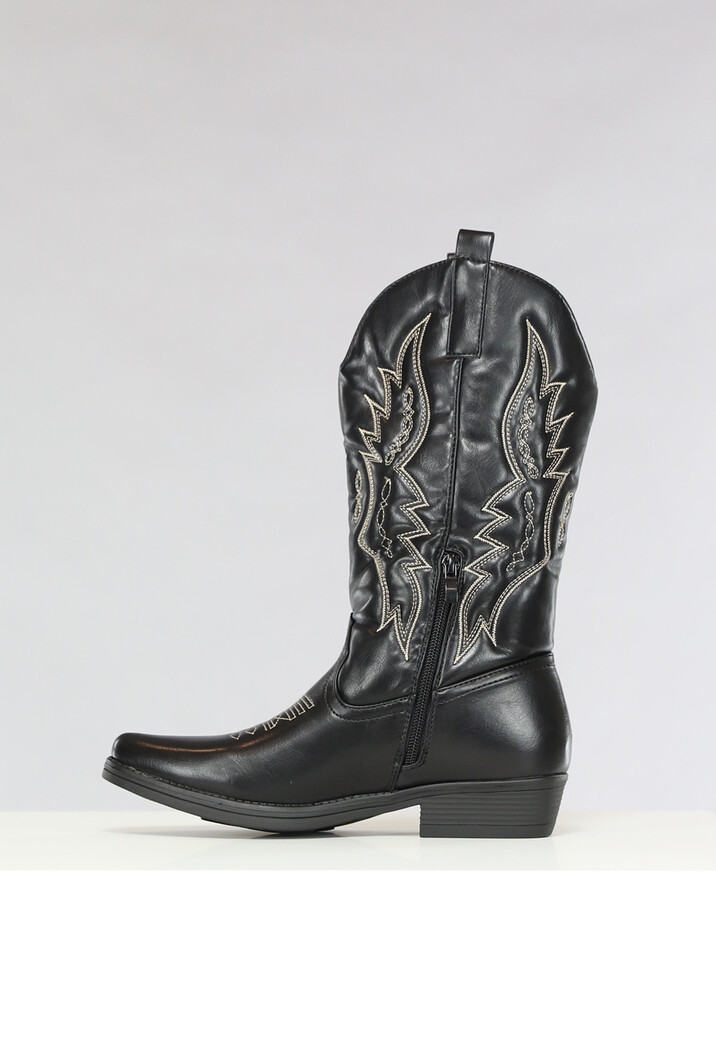 Zwarte Lederlook Western Boots met Stiksels