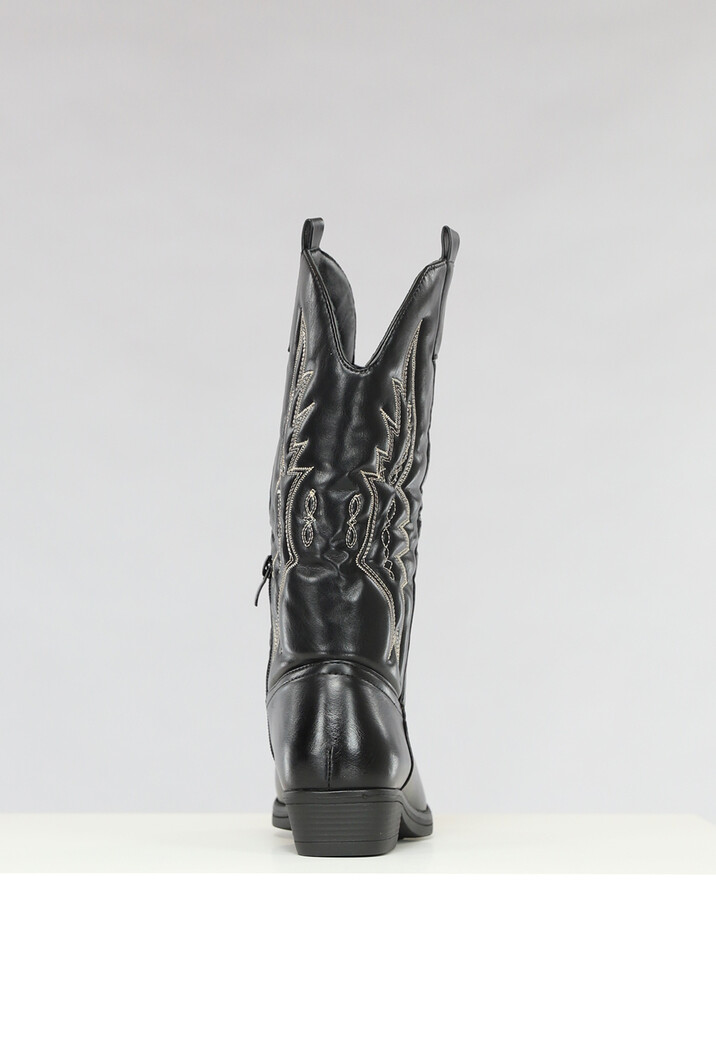 Zwarte Lederlook Western Boots met Stiksels
