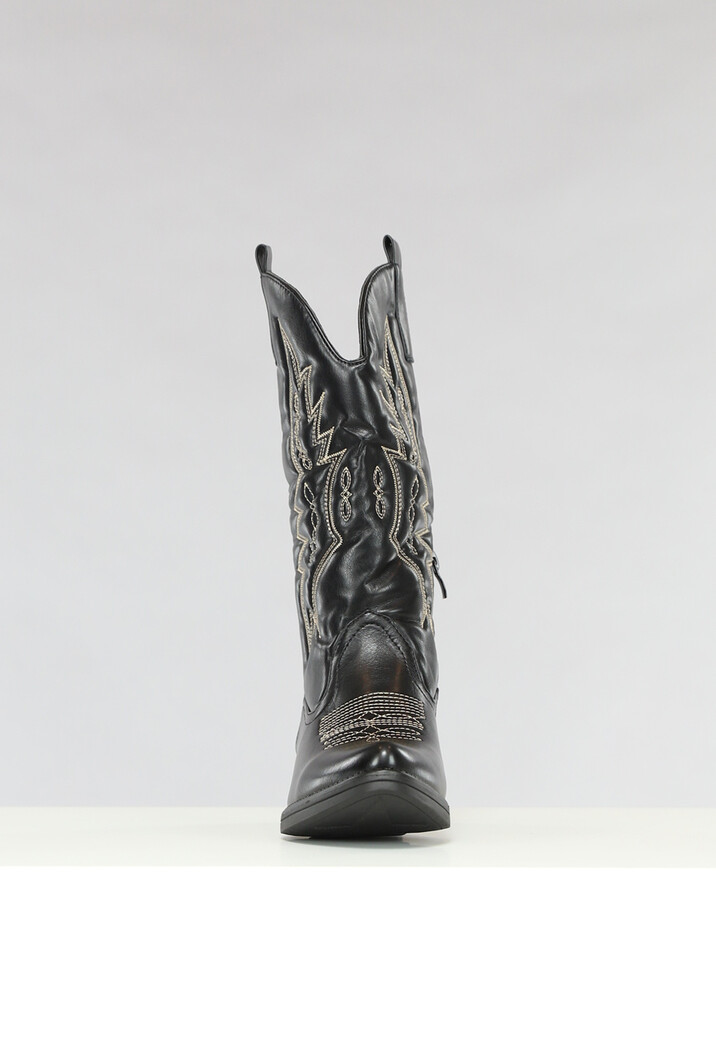 Zwarte Lederlook Western Boots met Stiksels
